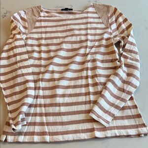 NWOT J. Crew Striped Long Sleeve Top with Suede Shoulders